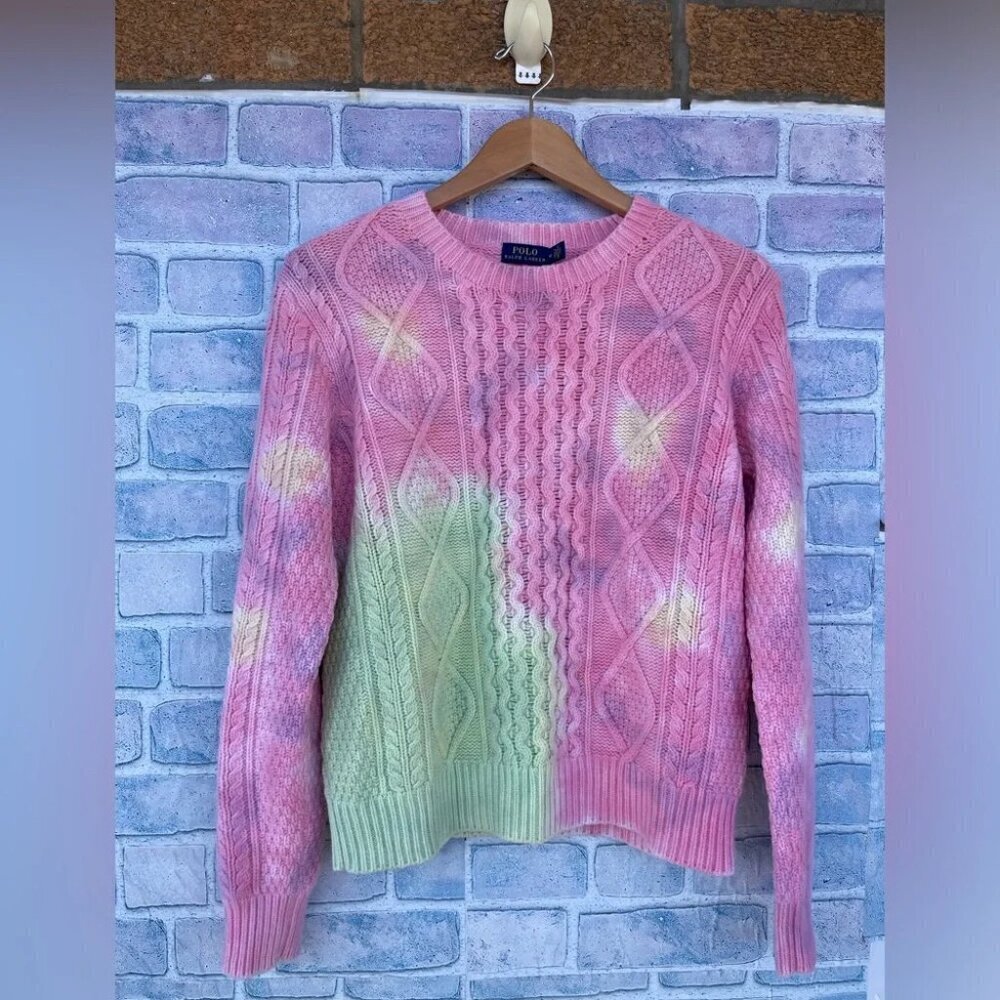 Polo Ralph Lauren Women's Cable-Knit Wool blend tie dye sweater medium - Picture 2 of 9